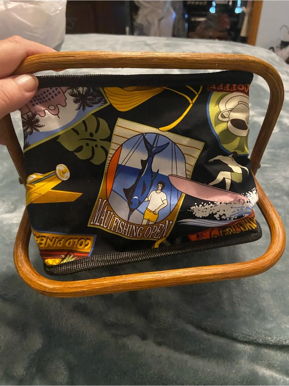 Collapsible Fabric Storage Basket in Black with Colorful Print